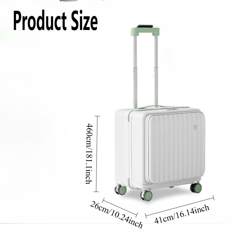 Unisex Multifunctional Small Side-Opening Deep Compartment Luggage, 18 Inch Carry On Suitcase with Password Lock + Cup Holder, Spinner Wheels for Travel School Vacation Beach Business Trips - Perfect Gift (Suitable on 11 Holidays)