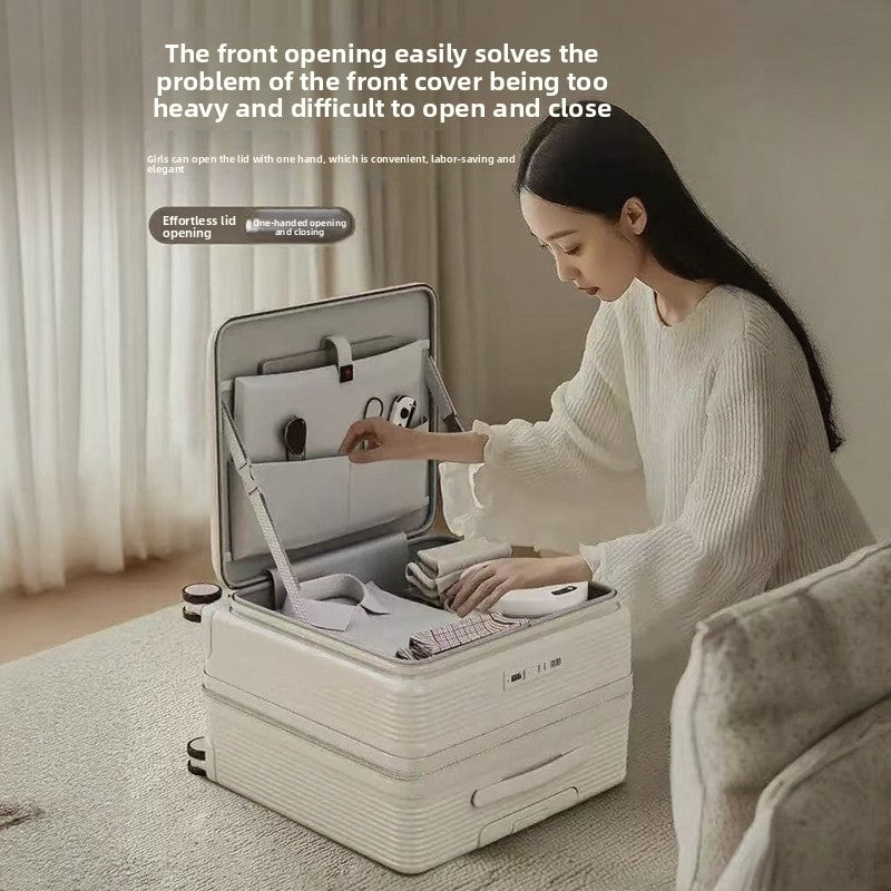 Unisex Multifunctional Small Side-Opening Deep Compartment Luggage, 18 Inch Carry On Suitcase with Password Lock + Cup Holder, Spinner Wheels for Travel School Vacation Beach Business Trips - Perfect Gift (Suitable on 11 Holidays)