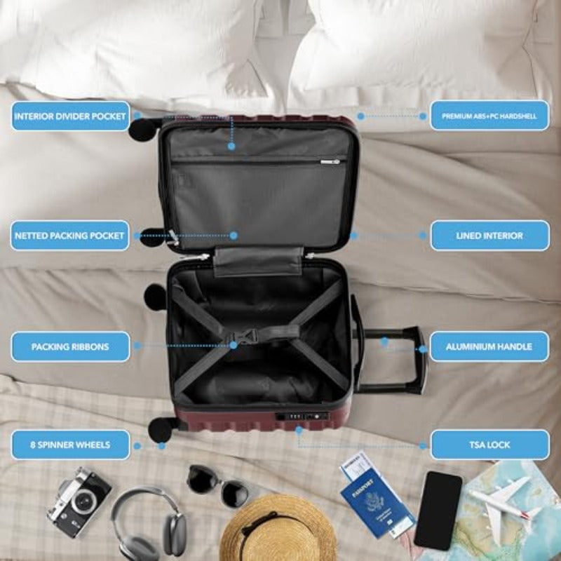 Flight Knight Carry On Suitcase with TSA Lock & USB Port, USB- Station, PC+ABS Hardside Luggage, Silent Spinner Wheels, Maximum Underseat Airplane Cabbin Bag Compatible for American, United, Delta, JetBlue (18\