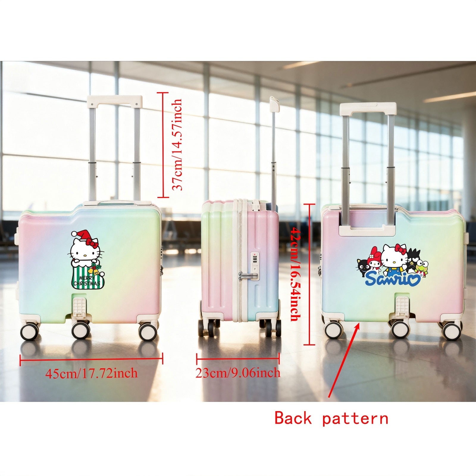 Sanrio Hard-Shell Suitcase | 18-Inch Spinner Wheels, Noise-Free, Multi-Compartment Design, Durable, Portable, Ideal For Business Travel