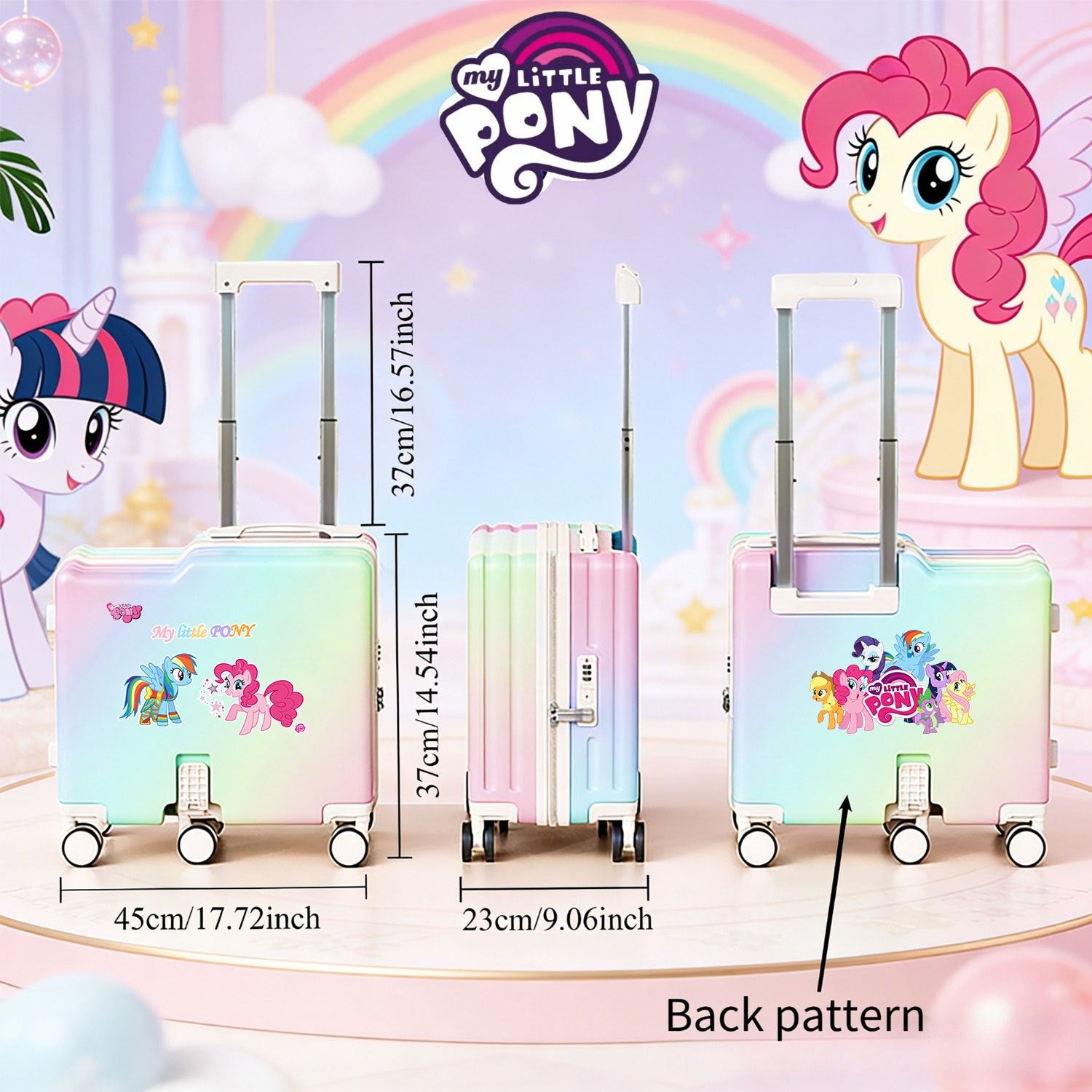 My Little Pony Luggage | 18-Inch Hard-Shell Abs Suitcase With Aluminum Alloy Handle And Swivel Caster Wheels, Zipper Closure, Combination Lock