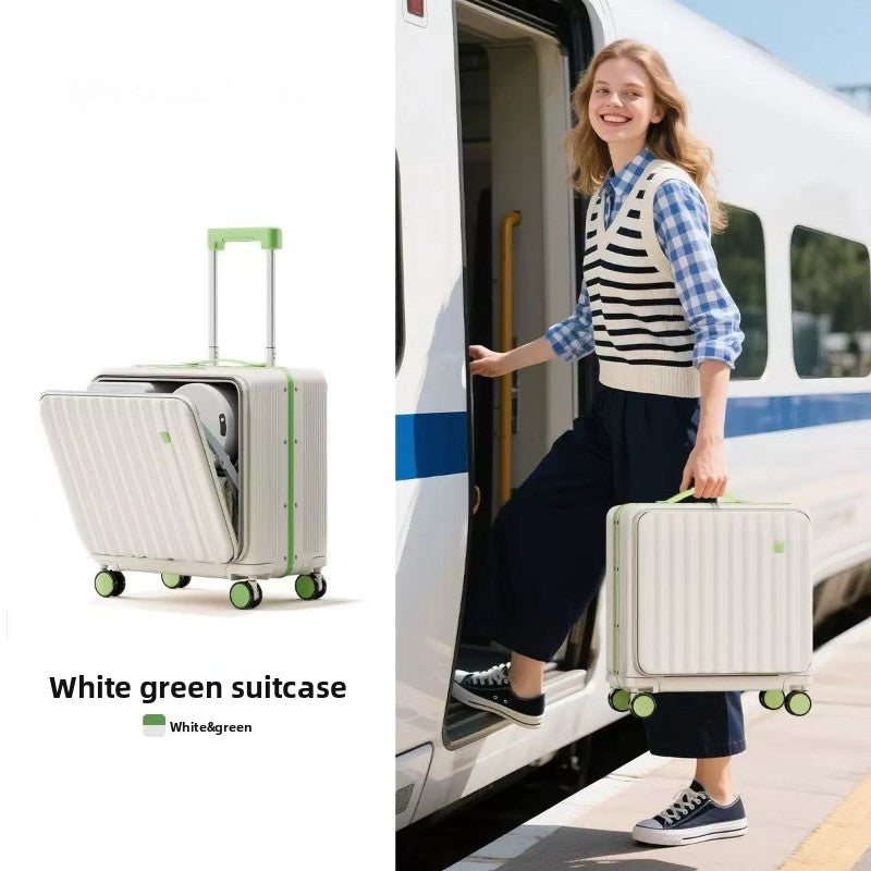 Unisex Multifunctional Small Side-Opening Deep Compartment Luggage, 18 Inch Carry On Suitcase with Password Lock + Cup Holder, Spinner Wheels for Travel School Vacation Beach Business Trips - Perfect Gift (Suitable on 11 Holidays)