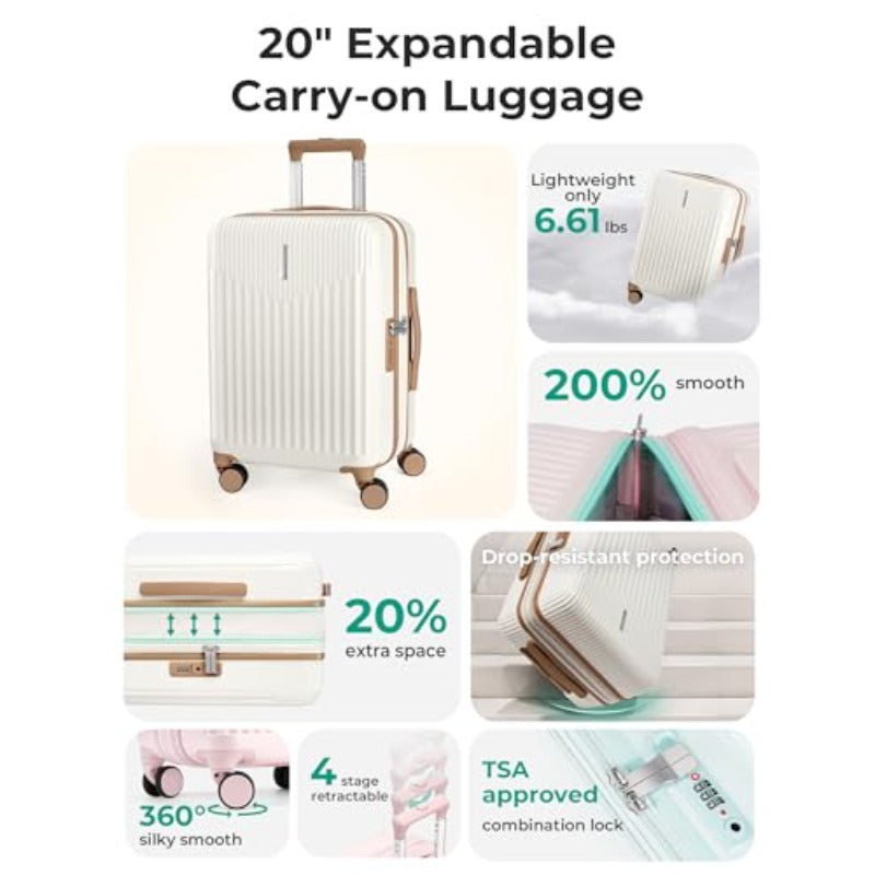 BAGSMART Airline Approved Carry On Luggage with TSA Lock - Expandable 20\