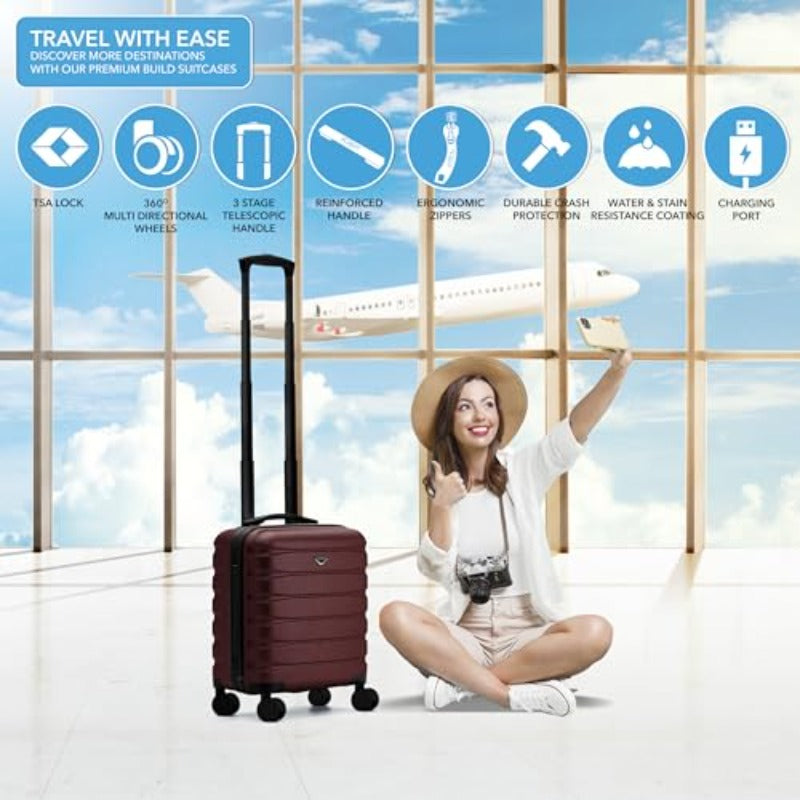 Flight Knight Carry On Suitcase with TSA Lock & USB Port, USB- Station, PC+ABS Hardside Luggage, Silent Spinner Wheels, Maximum Underseat Airplane Cabbin Bag Compatible for American, United, Delta, JetBlue (18\