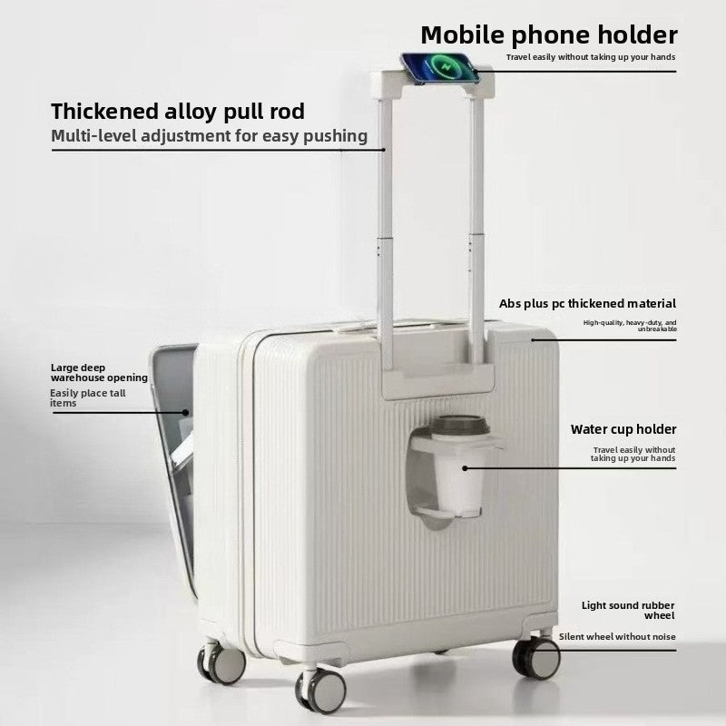 Unisex Multifunctional Small Side-Opening Deep Compartment Luggage, 18 Inch Carry On Suitcase with Password Lock + Cup Holder, Spinner Wheels for Travel School Vacation Beach Business Trips - Perfect Gift (Suitable on 11 Holidays)